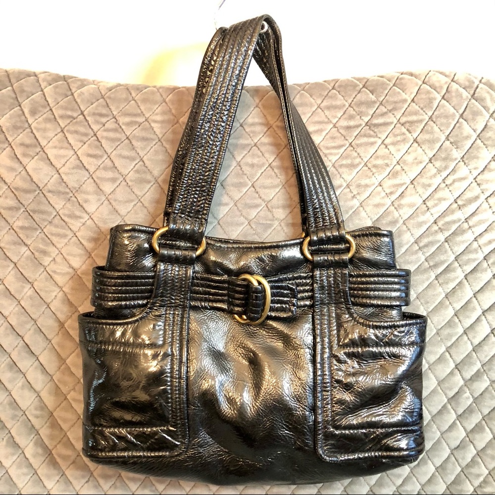 Kooba Black Patent Leather Hobo Shoulder Bag